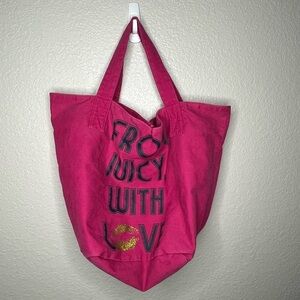 Juicy Couture Pink Tote Bag Y2K With Love‎ Canvas Shopper School Bag Vintage
